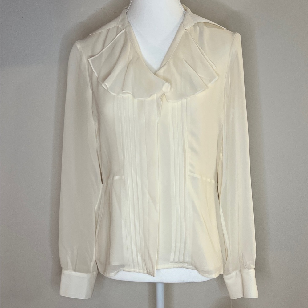 Jones New York Cream Ruffle Pintuck Blouse